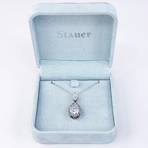 Vintage Stauer Sterling Silver 925 Cubic Zirconia Pendant Necklace 18"-20"